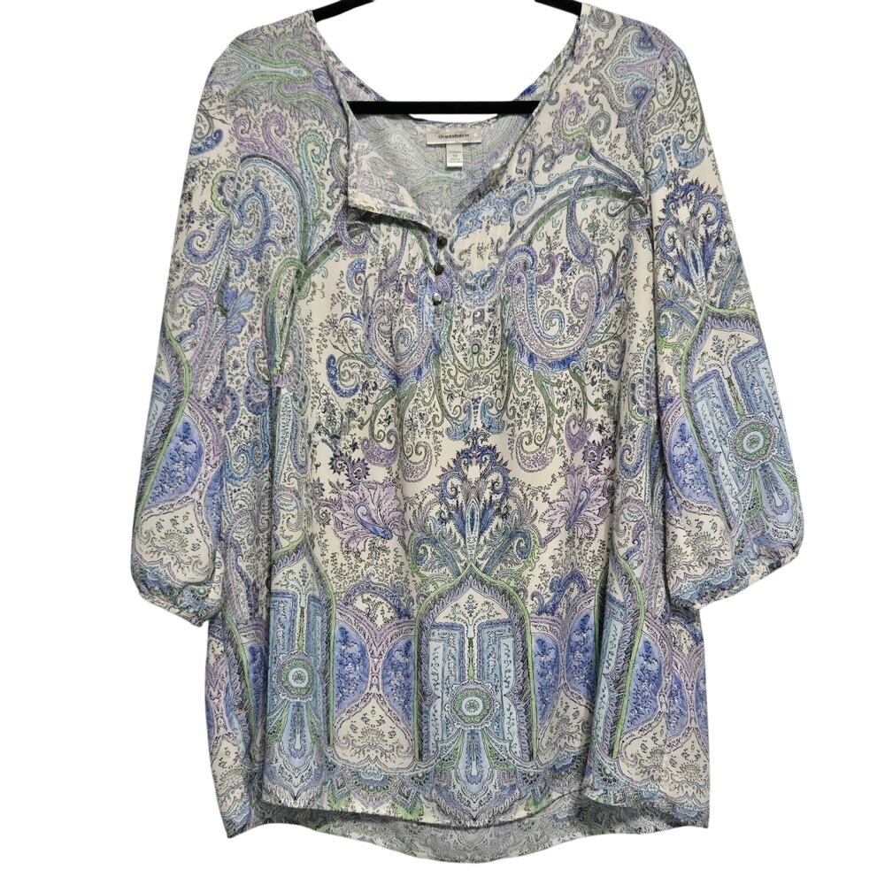 dressbarn Paisley Print Blouse in Blue, Green, Lavender